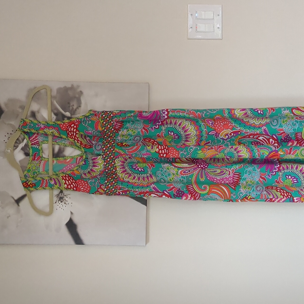 Trina Turk Teal Multicolor Paisley Maxi Dress